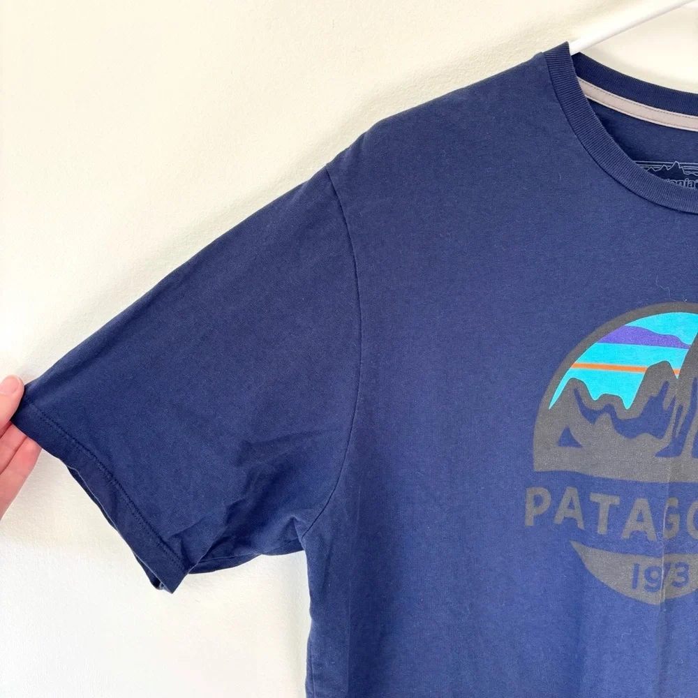 Patagonia Navy Blue Fitz Roy Scope Organic Short Sleeve T-Shirt Outdoor Active